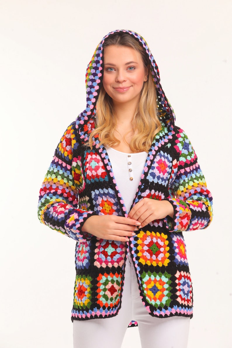 Hooded Black Crochet Sweater