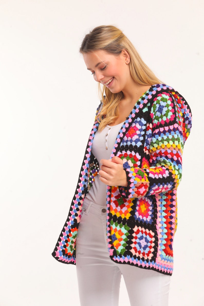 Hooded Black Crochet Sweater