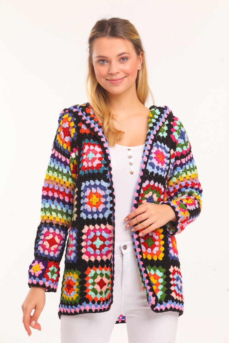 Hooded Black Crochet Sweater