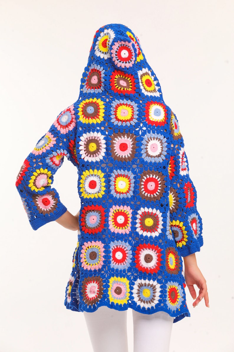 Bohemian Granny Square Knit Sweater Jacket