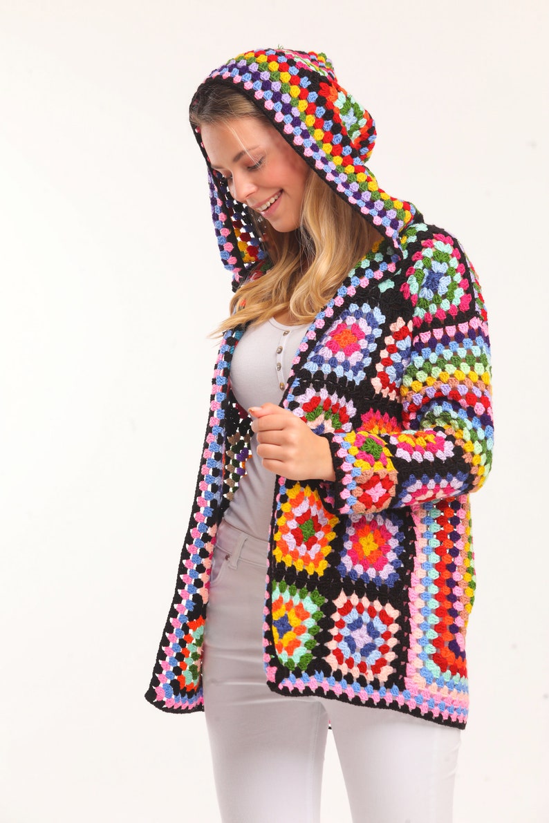 Hooded Black Crochet Sweater