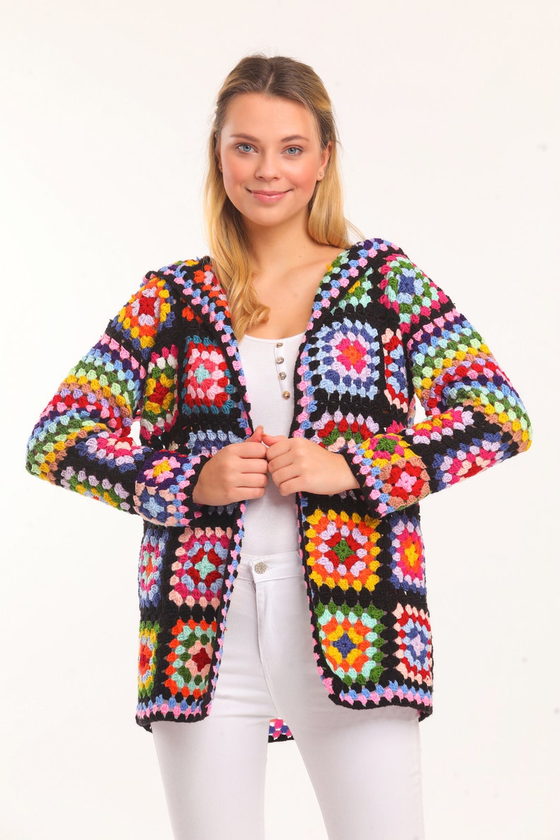 Hooded Black Crochet Sweater