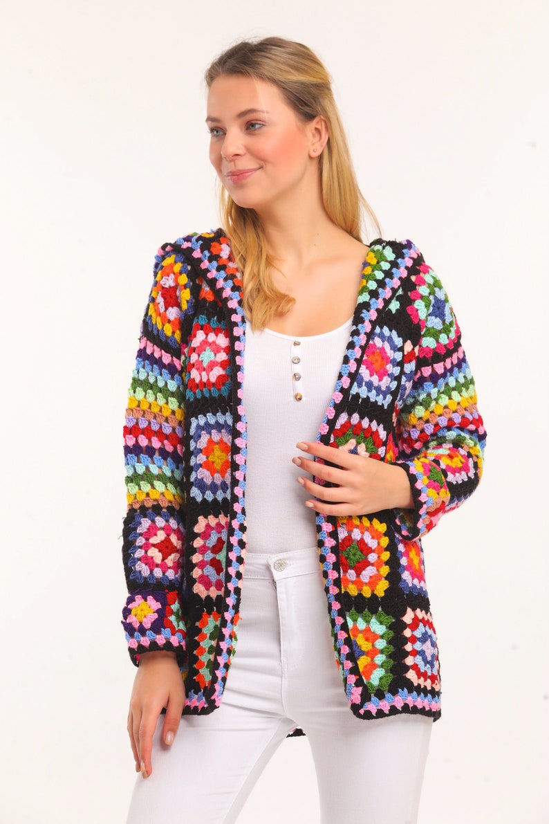 Hooded Black Crochet Sweater