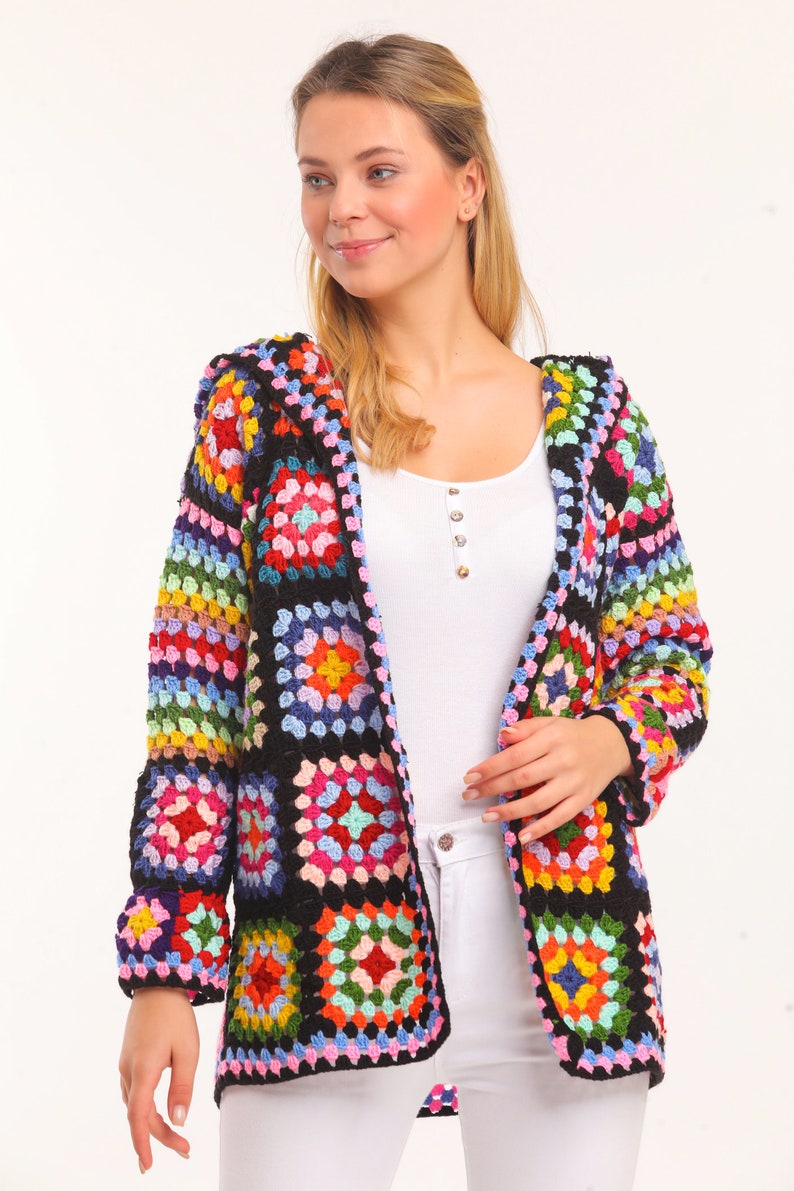 Hooded Black Crochet Sweater