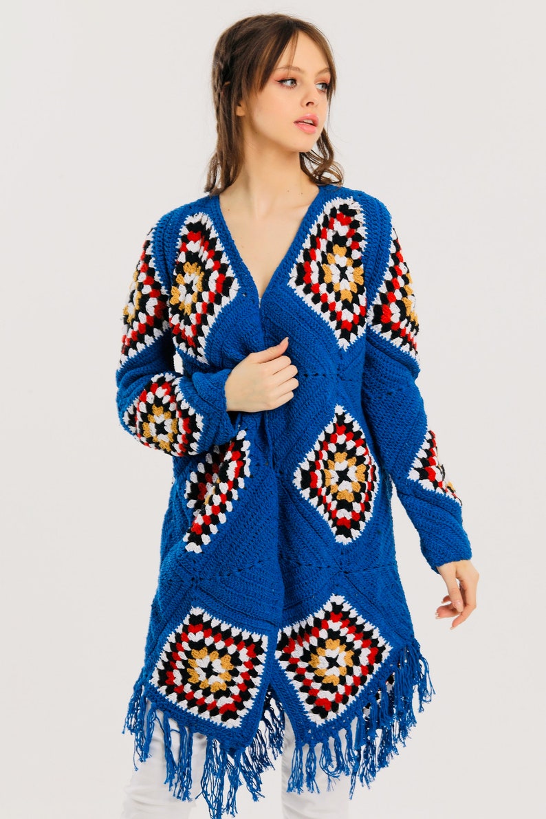 Blue Granny Square Knit Sweater