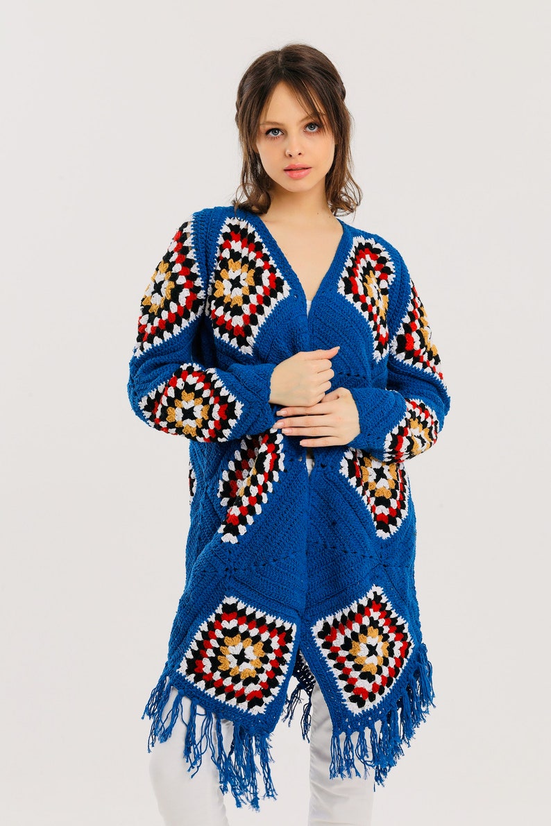 Blue Granny Square Knit Sweater