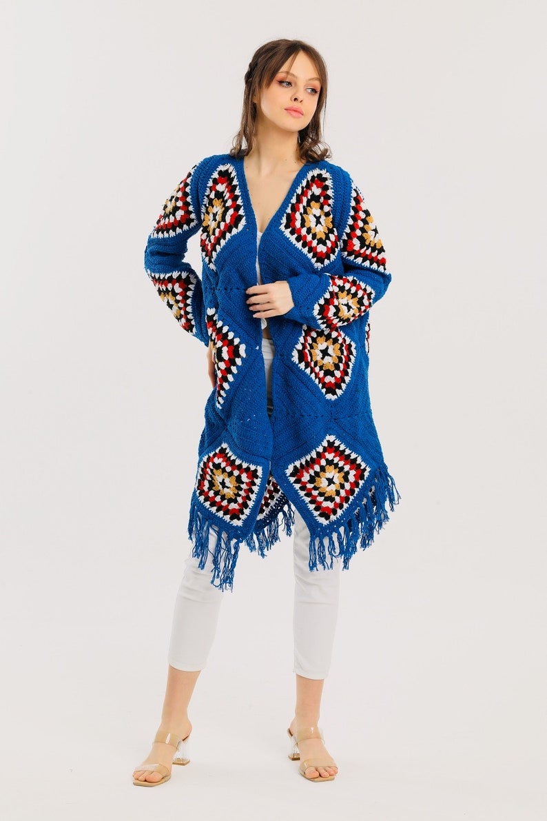 Blue Granny Square Knit Sweater