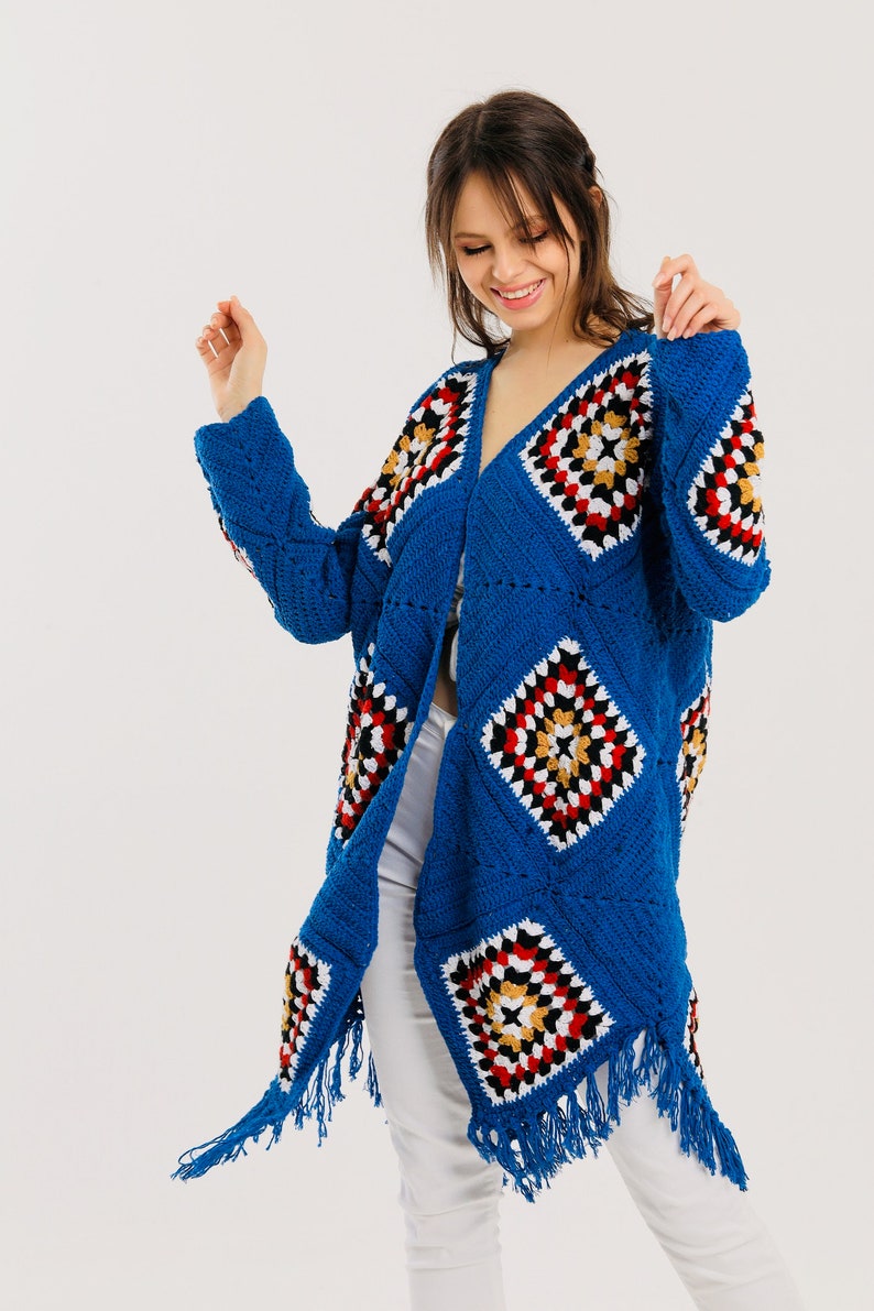 Blue Granny Square Knit Sweater