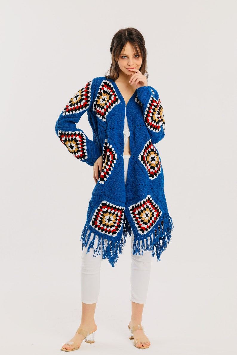 Blue Granny Square Knit Sweater