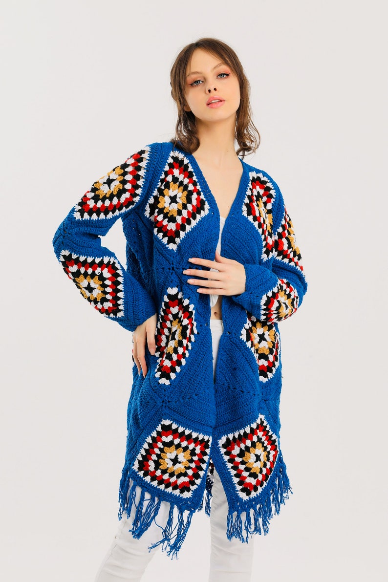 Blue Granny Square Knit Sweater