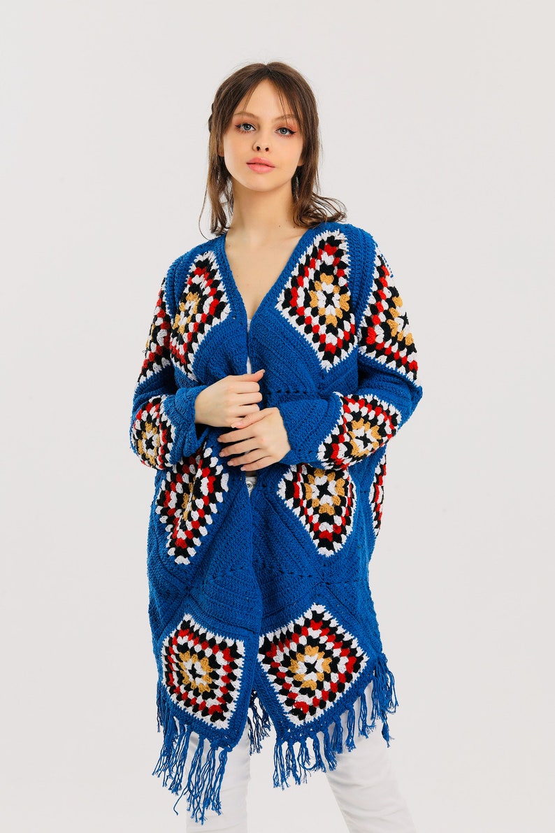 Blue Granny Square Knit Sweater