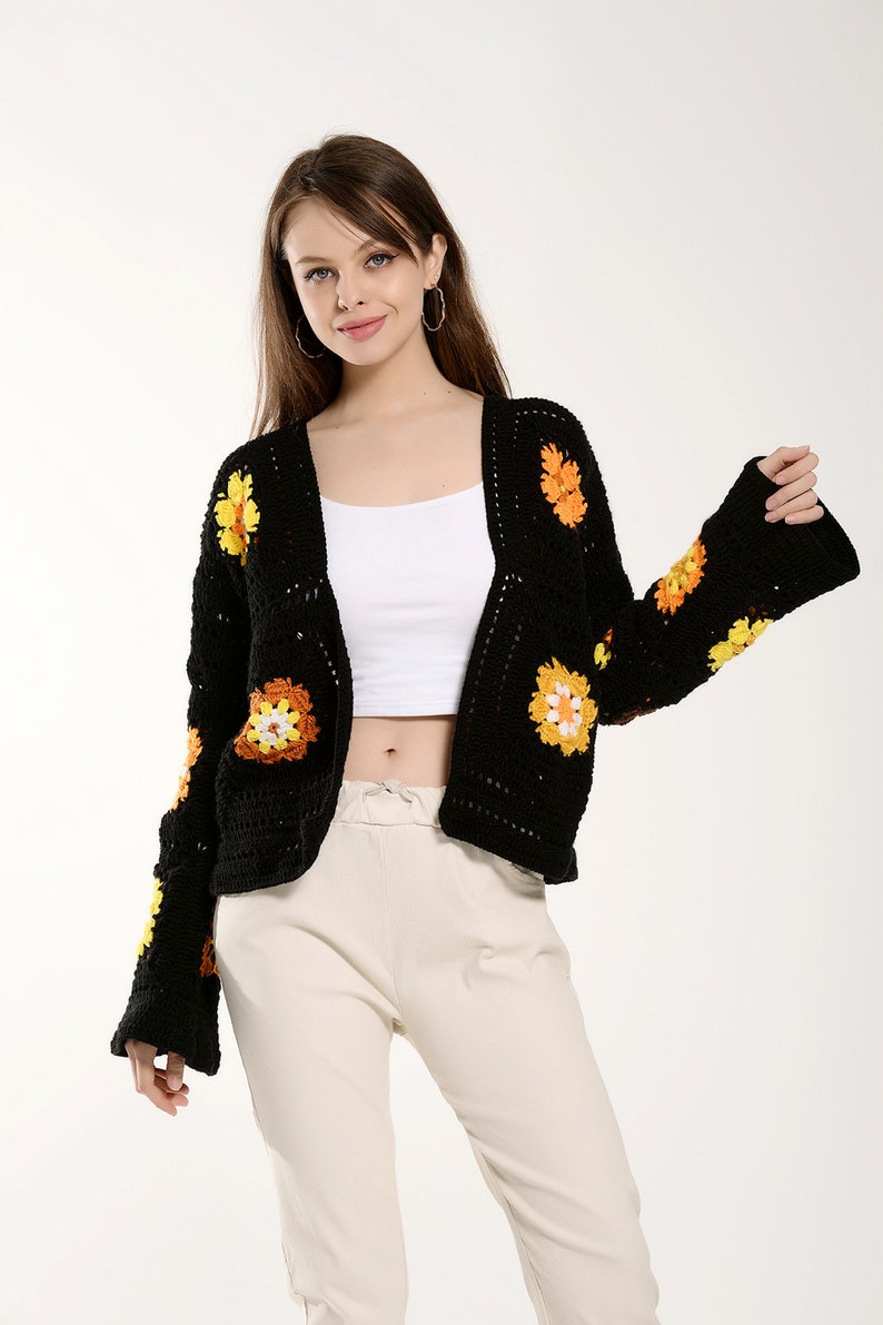 Black Crop Jacket with flowers