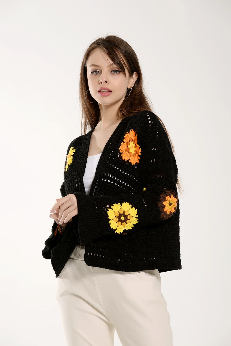 Black Crop Jacket with flowers