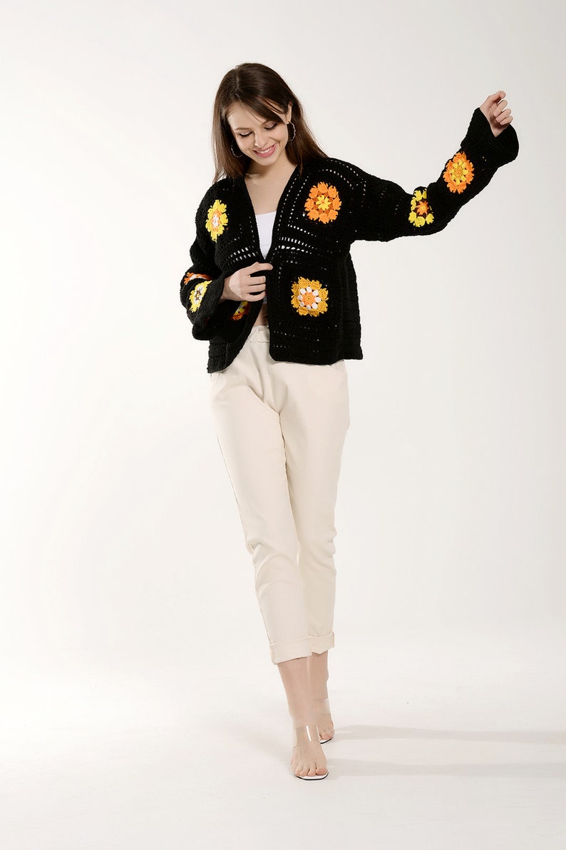 Black Crop Jacket with flowers