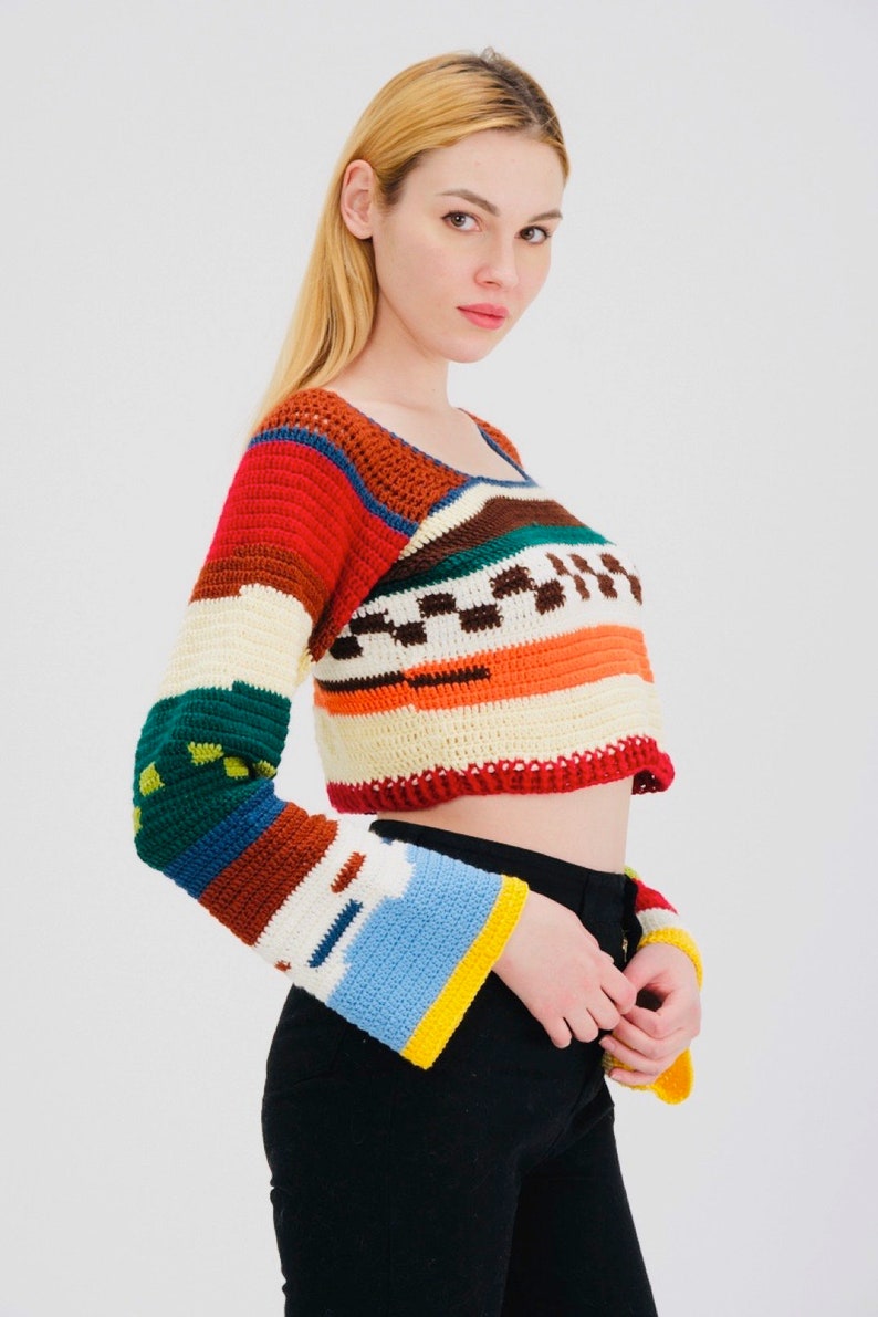 Long Sleeve Crochet Knit Festival Top