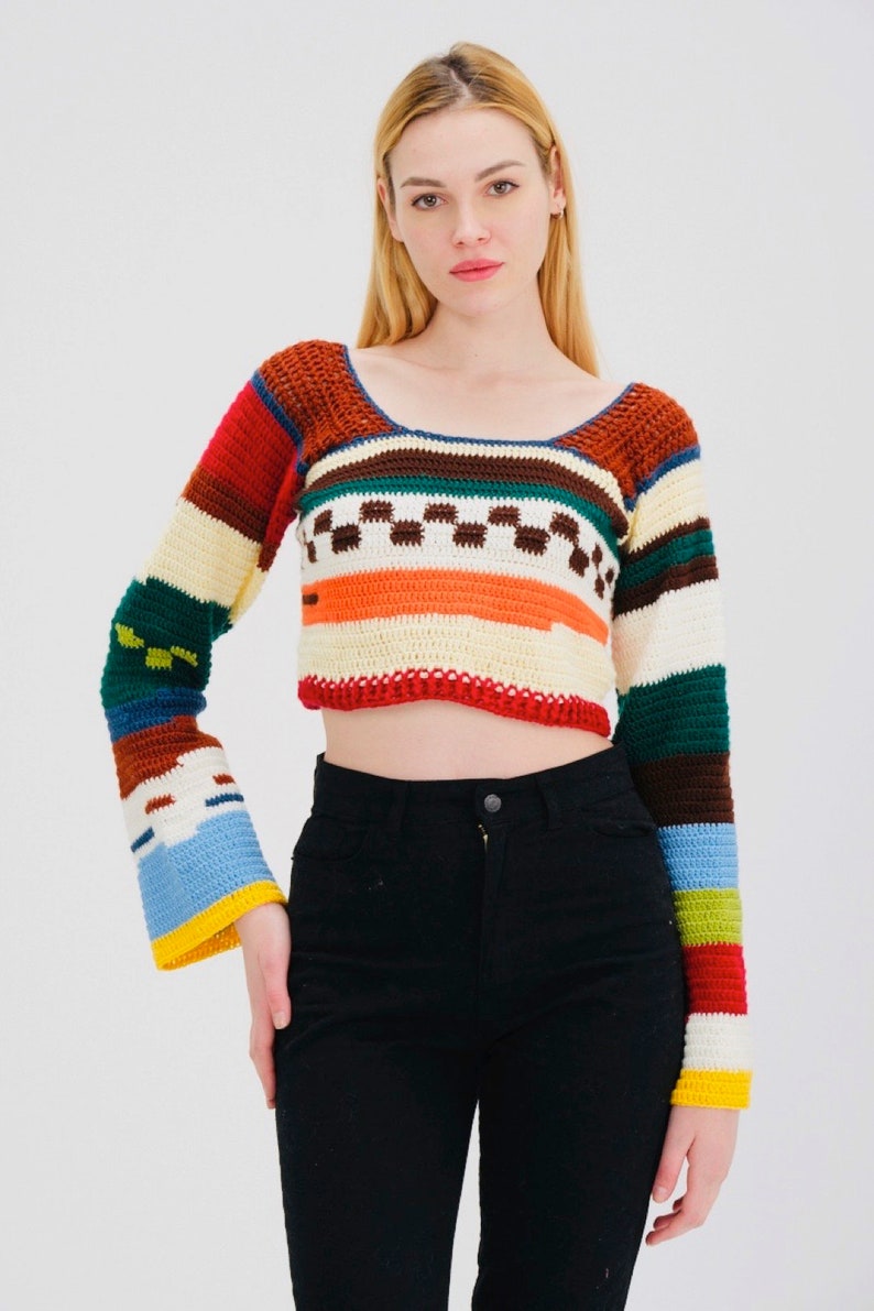 Long Sleeve Crochet Knit Festival Top