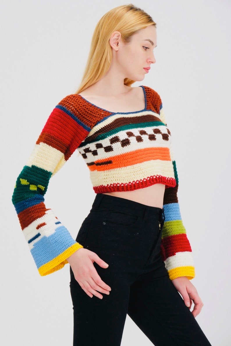 Long Sleeve Crochet Knit Festival Top