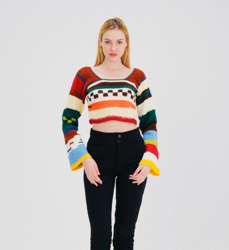 Long Sleeve Crochet Knit Festival Top