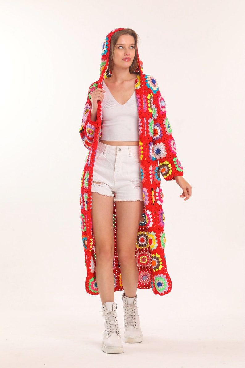 Red Crochet Knit Cardigan