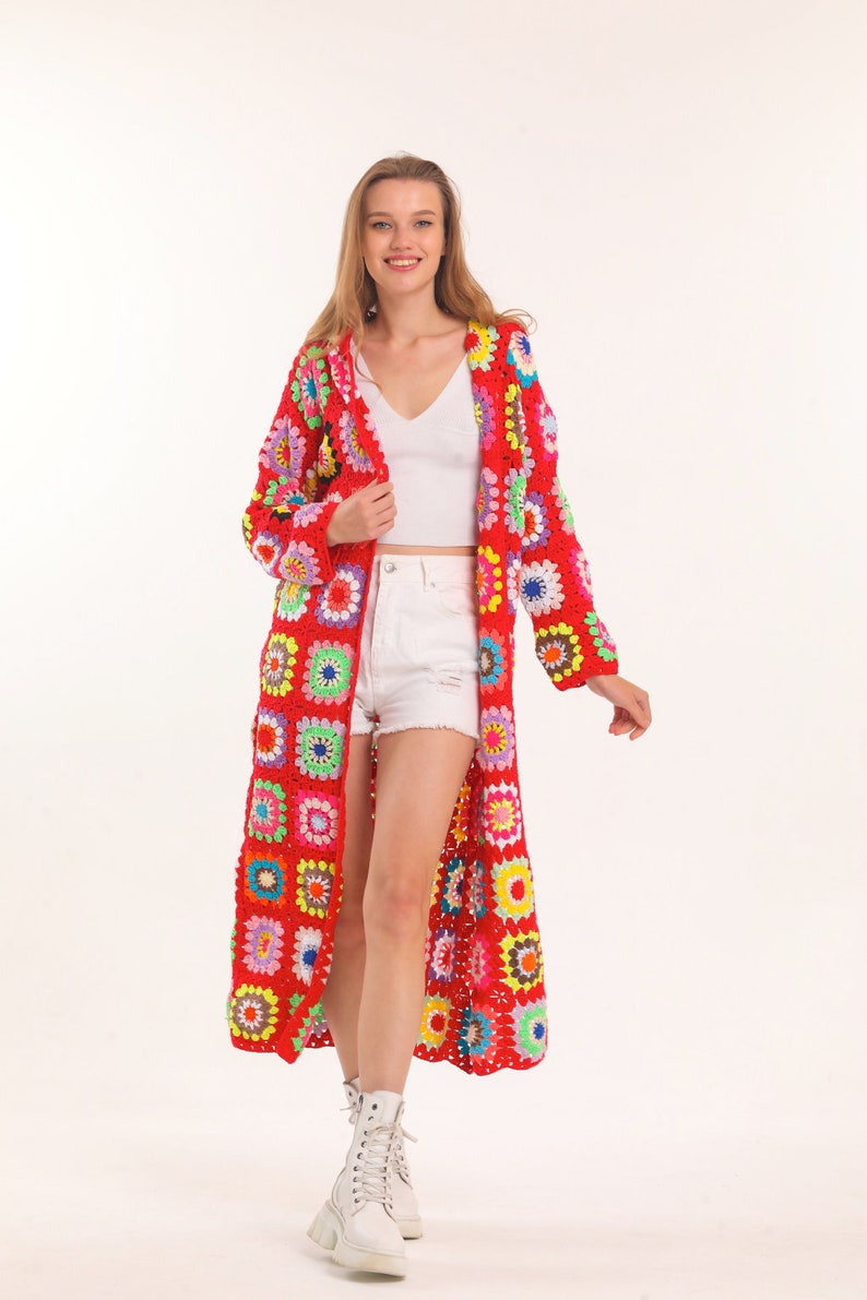 Red Crochet Knit Cardigan