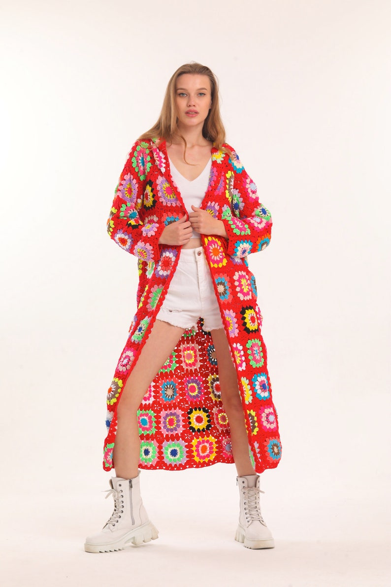 Red Crochet Knit Cardigan