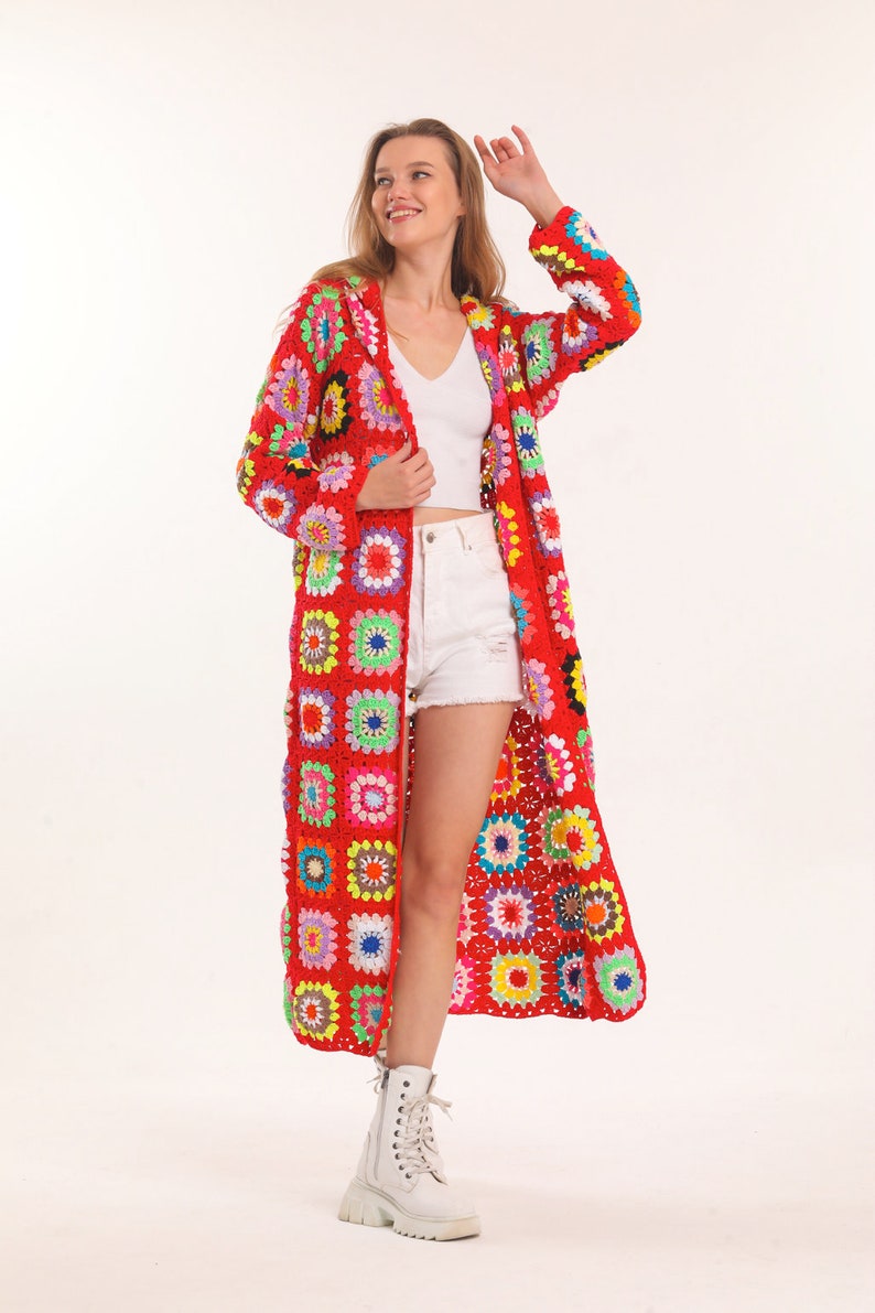 Red Crochet Knit Cardigan