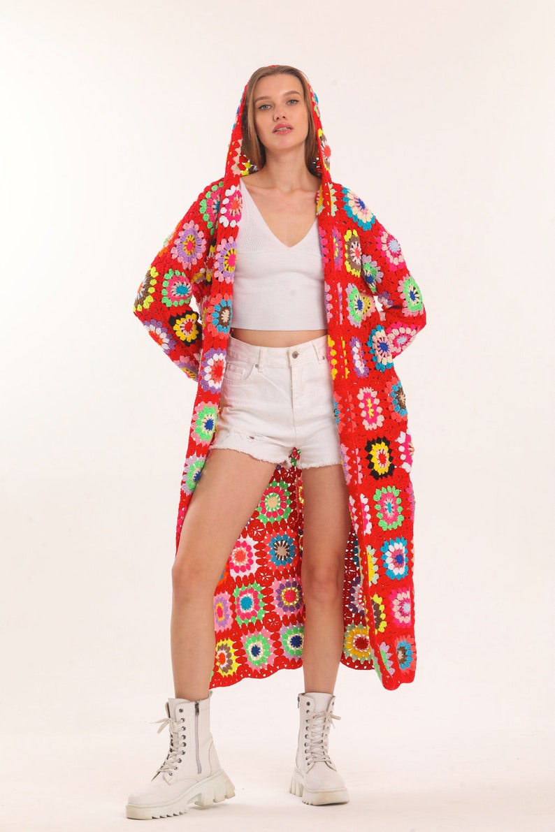 Red Crochet Knit Cardigan