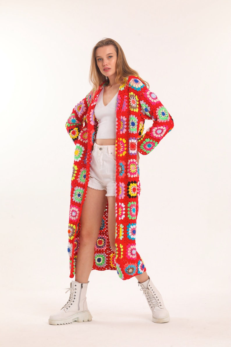 Red Crochet Knit Cardigan