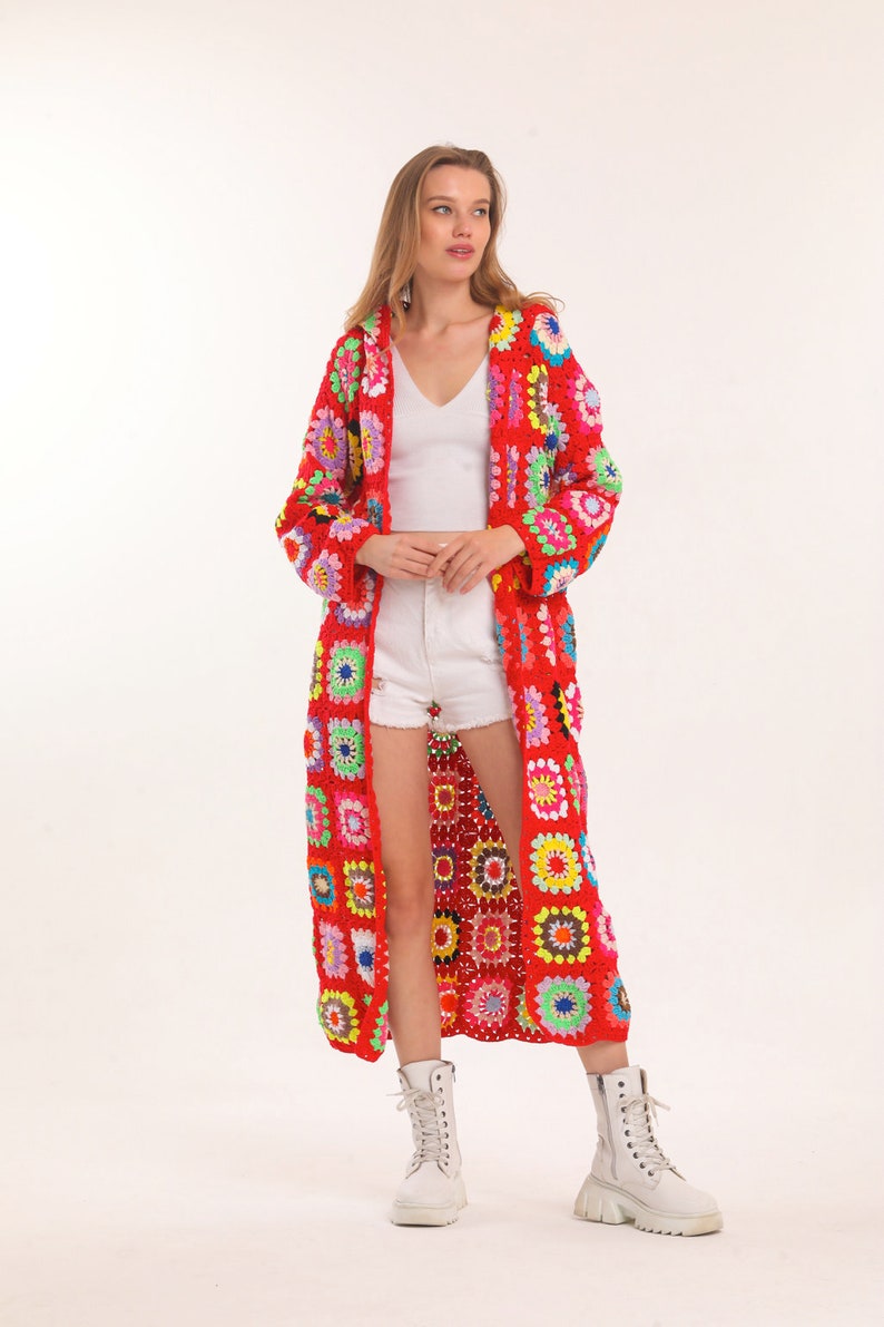 Red Crochet Knit Cardigan