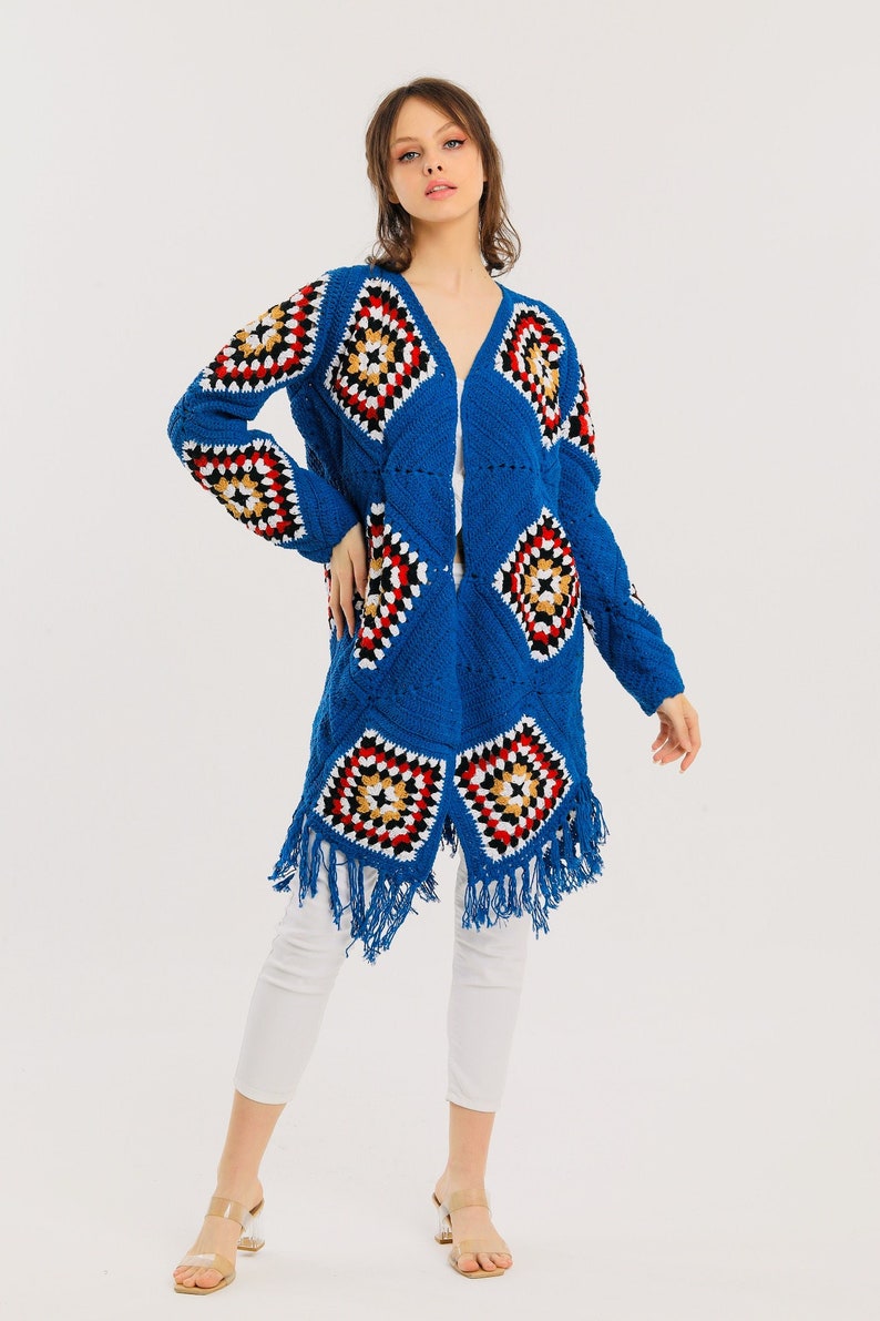 Blue Granny Square Knit Sweater