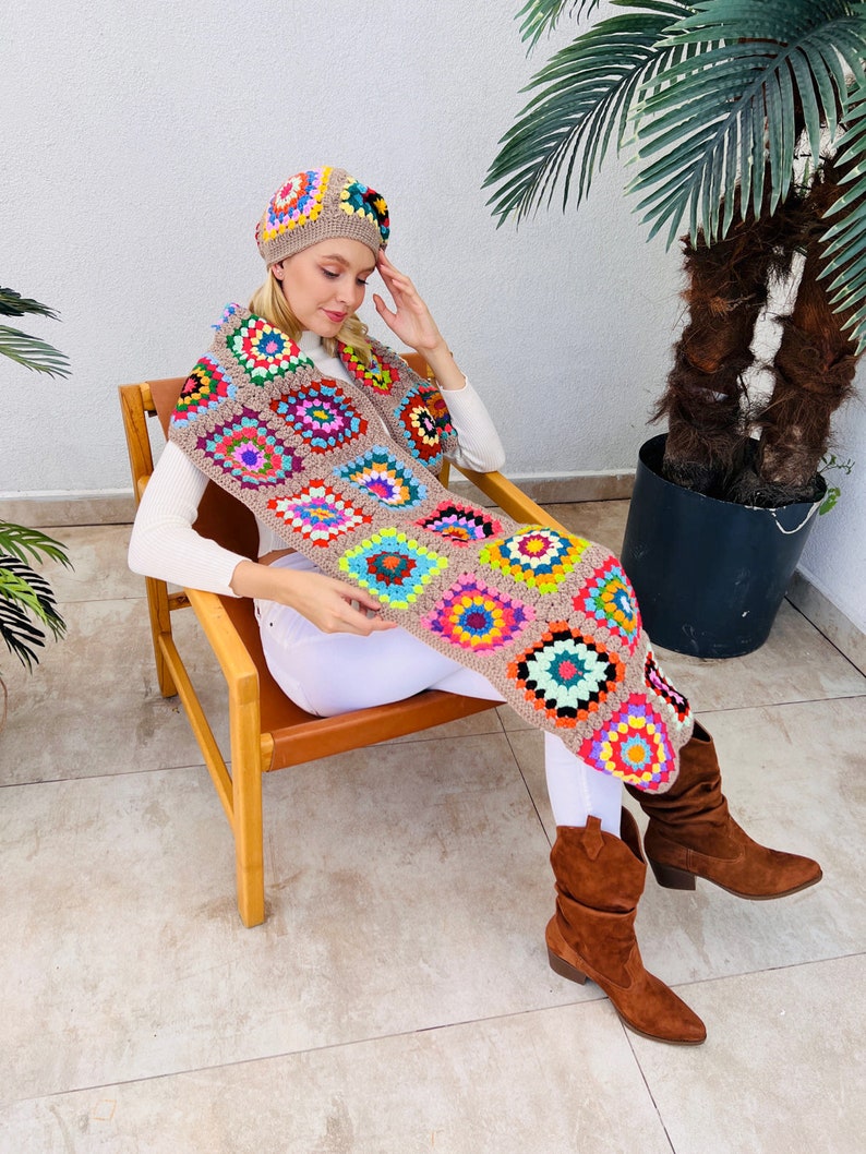 Beige Hand-Knit Beanie & Scarf