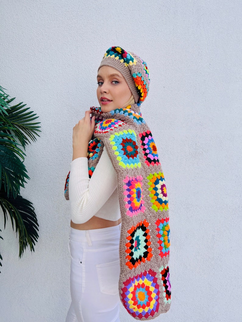 Beige Hand-Knit Beanie & Scarf