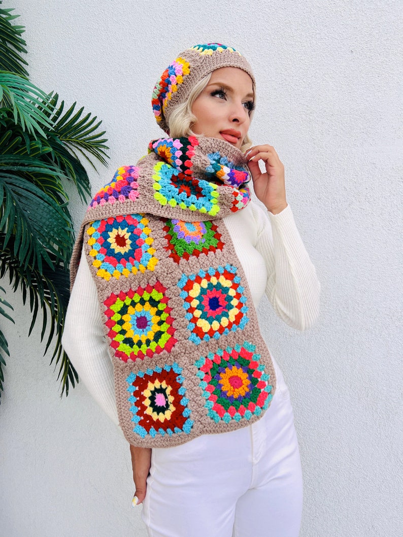 Beige Hand-Knit Beanie & Scarf