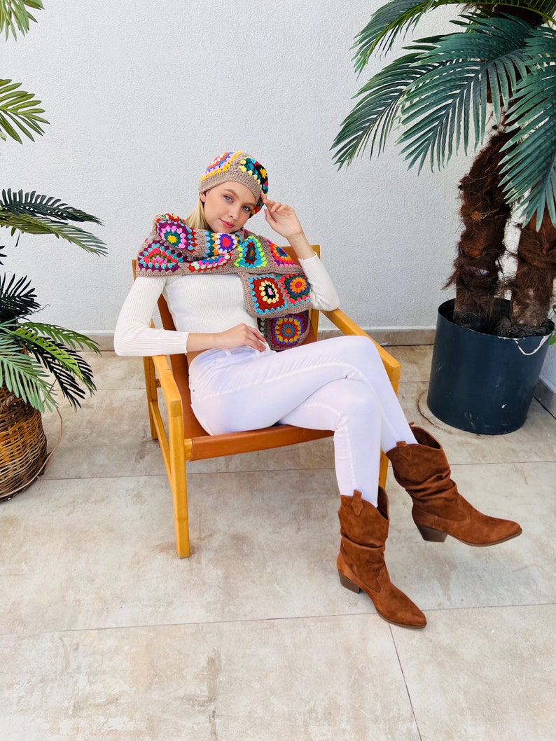 Beige Hand-Knit Beanie & Scarf