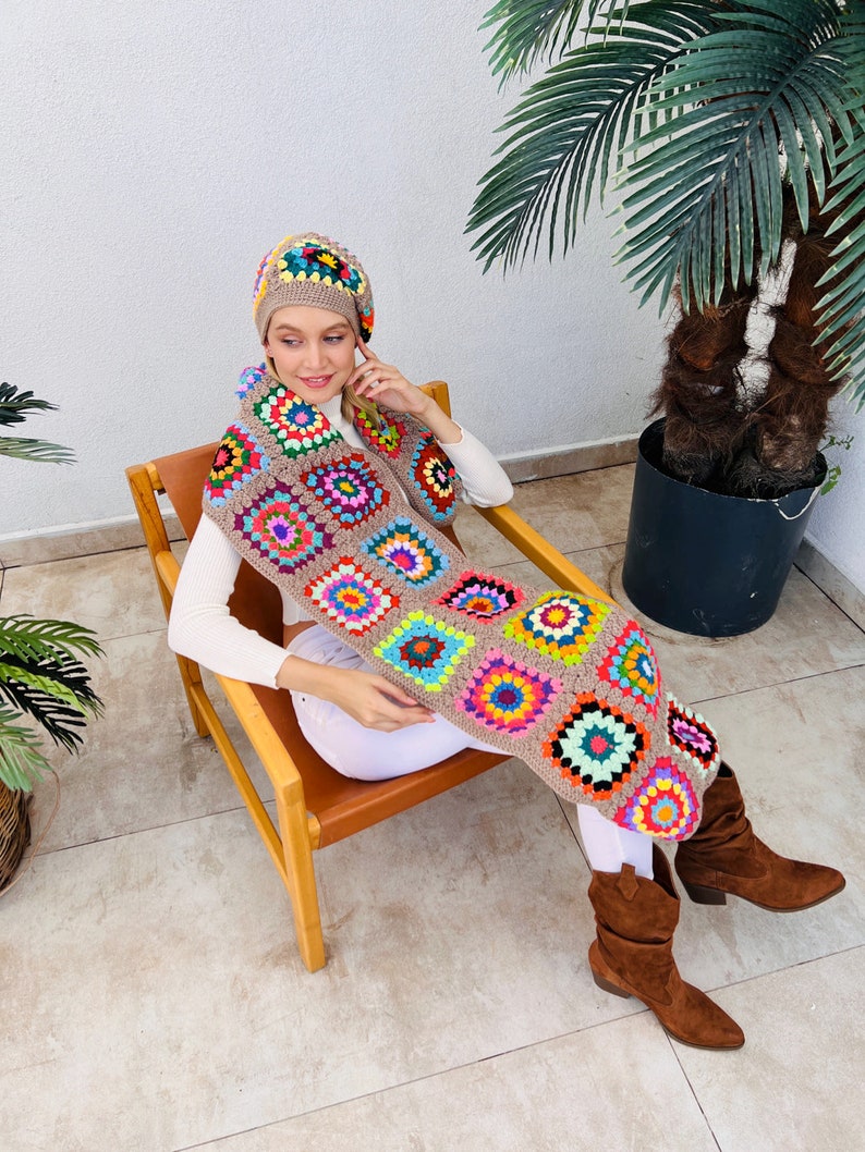 Beige Hand-Knit Beanie & Scarf