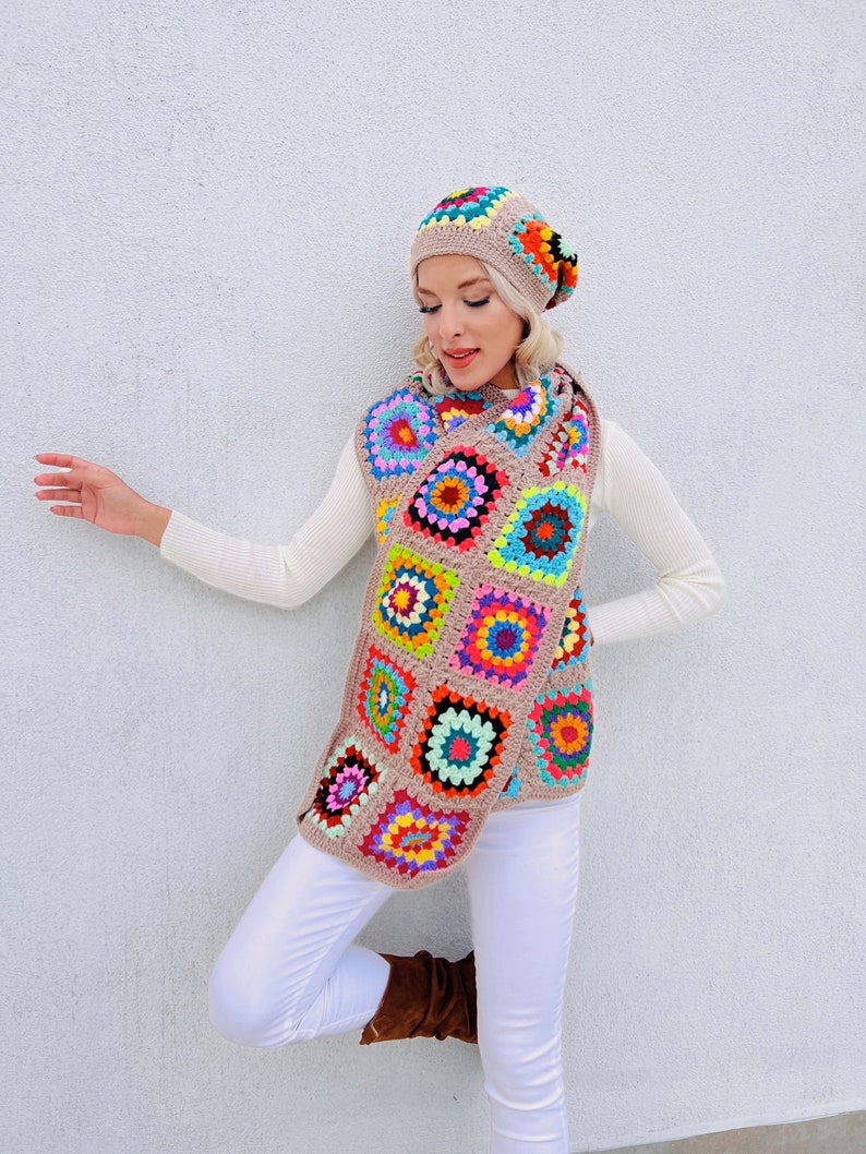 Beige Hand-Knit Beanie & Scarf