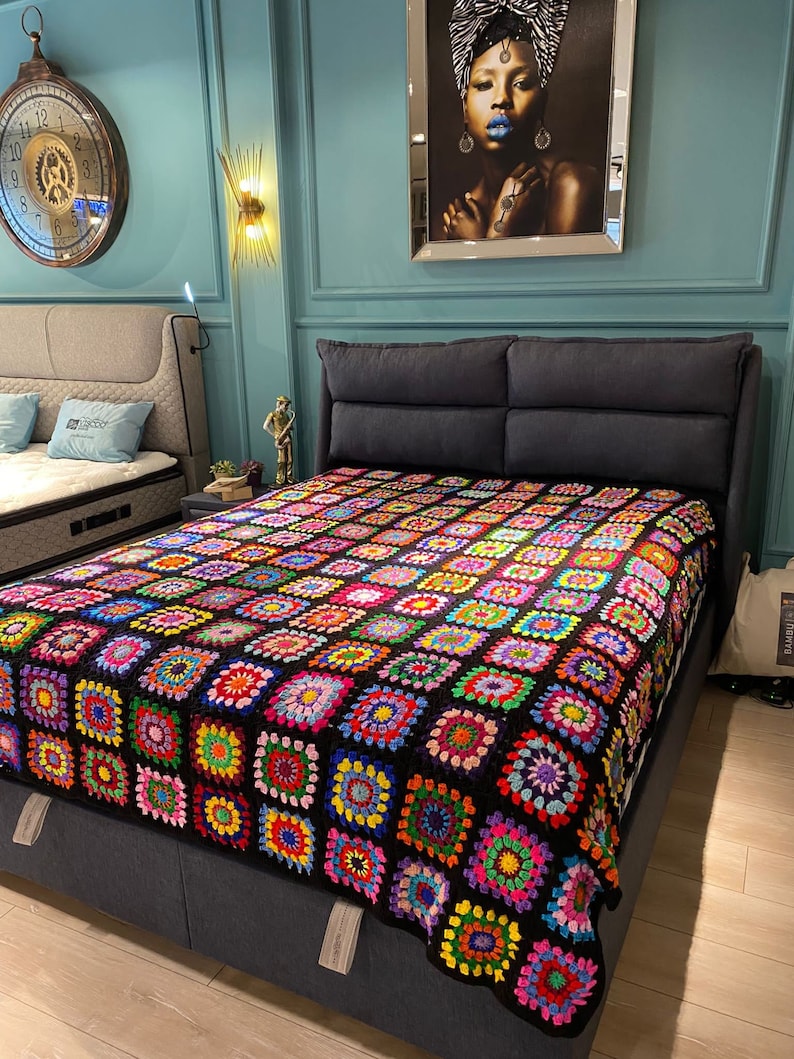 Afghan Granny Square Bohemian Blanket