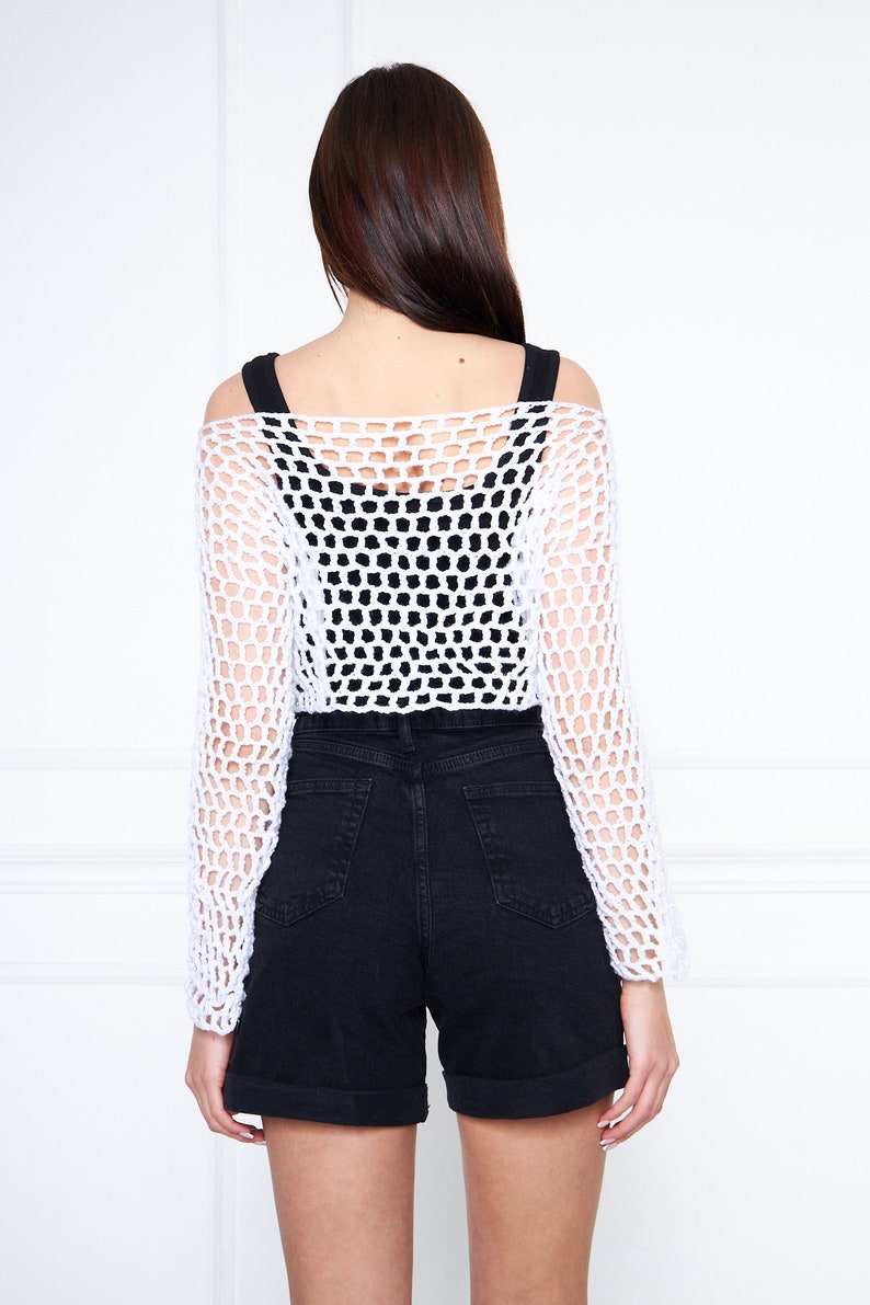 White Mesh Festival Crop Top for Women