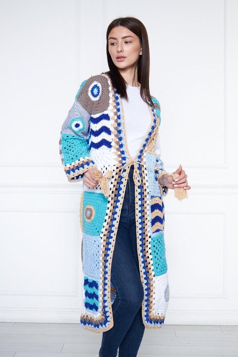 Blue Handmade Knit Coat