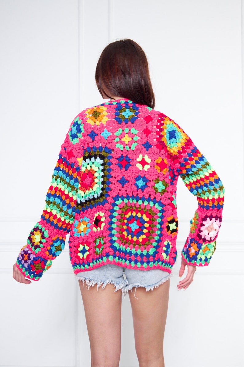 Pink Neon Crochet Hand Knit Crochet Sweater