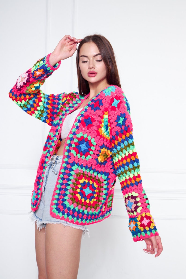 Pink Neon Crochet Hand Knit Crochet Sweater