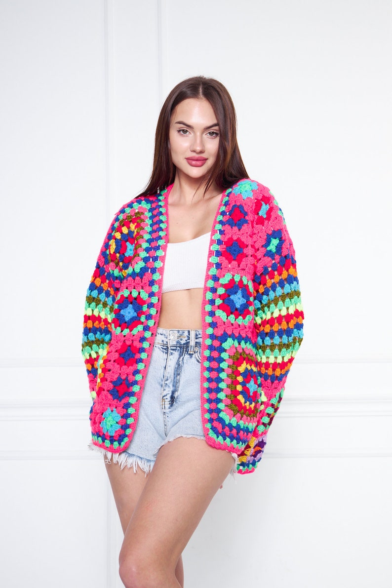 Pink Neon Crochet Hand Knit Crochet Sweater