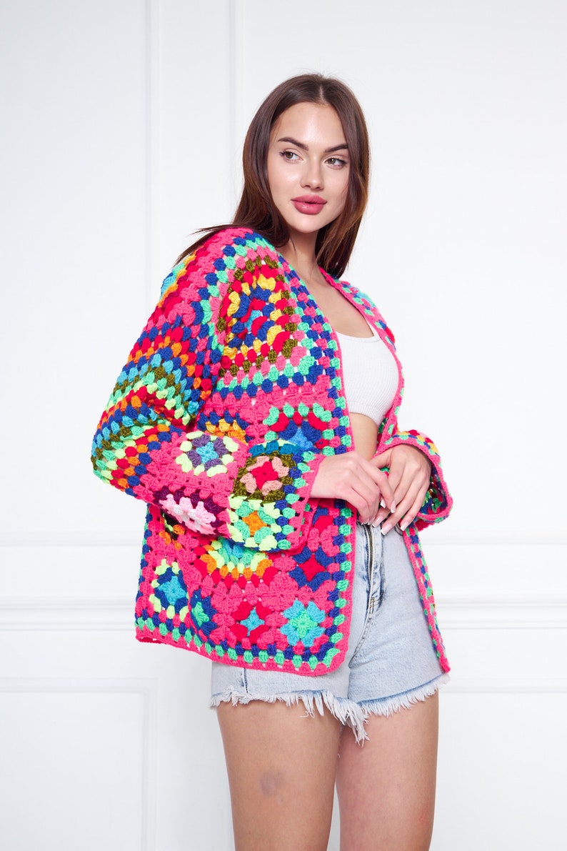 Pink Neon Crochet Hand Knit Crochet Sweater