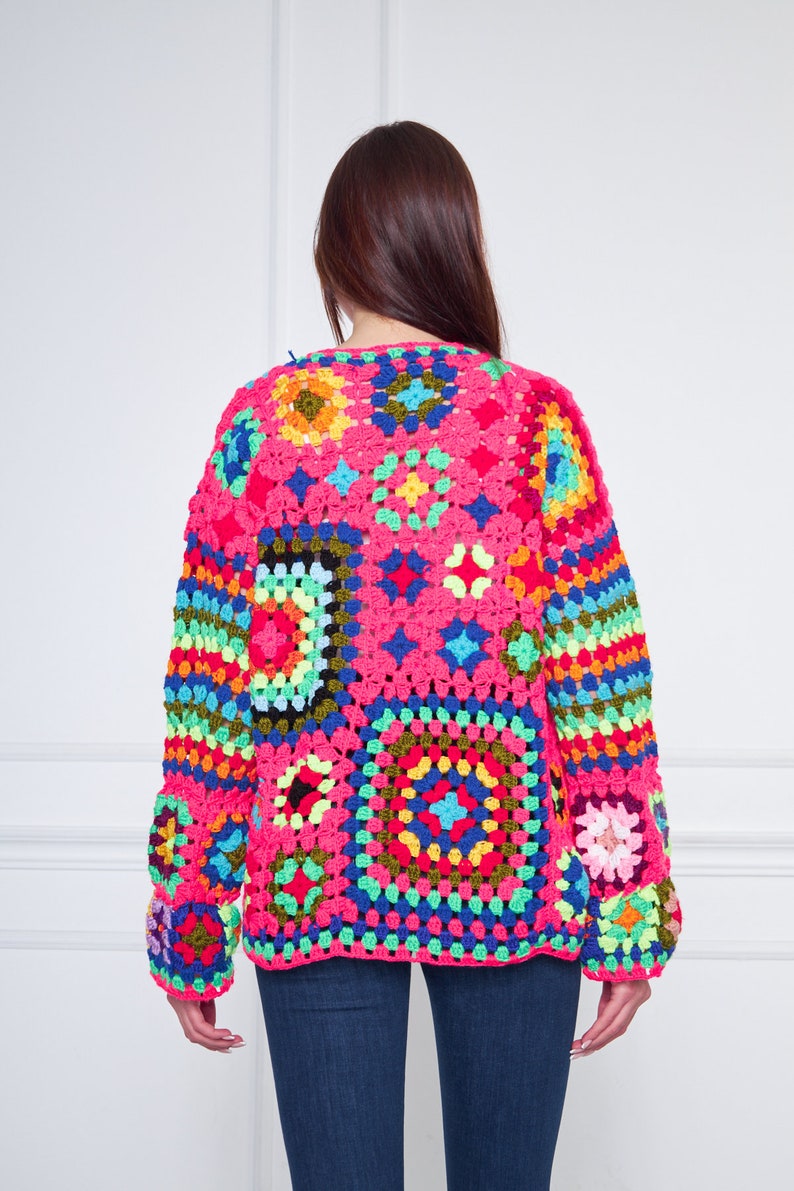 Pink Neon Crochet Hand Knit Crochet Sweater
