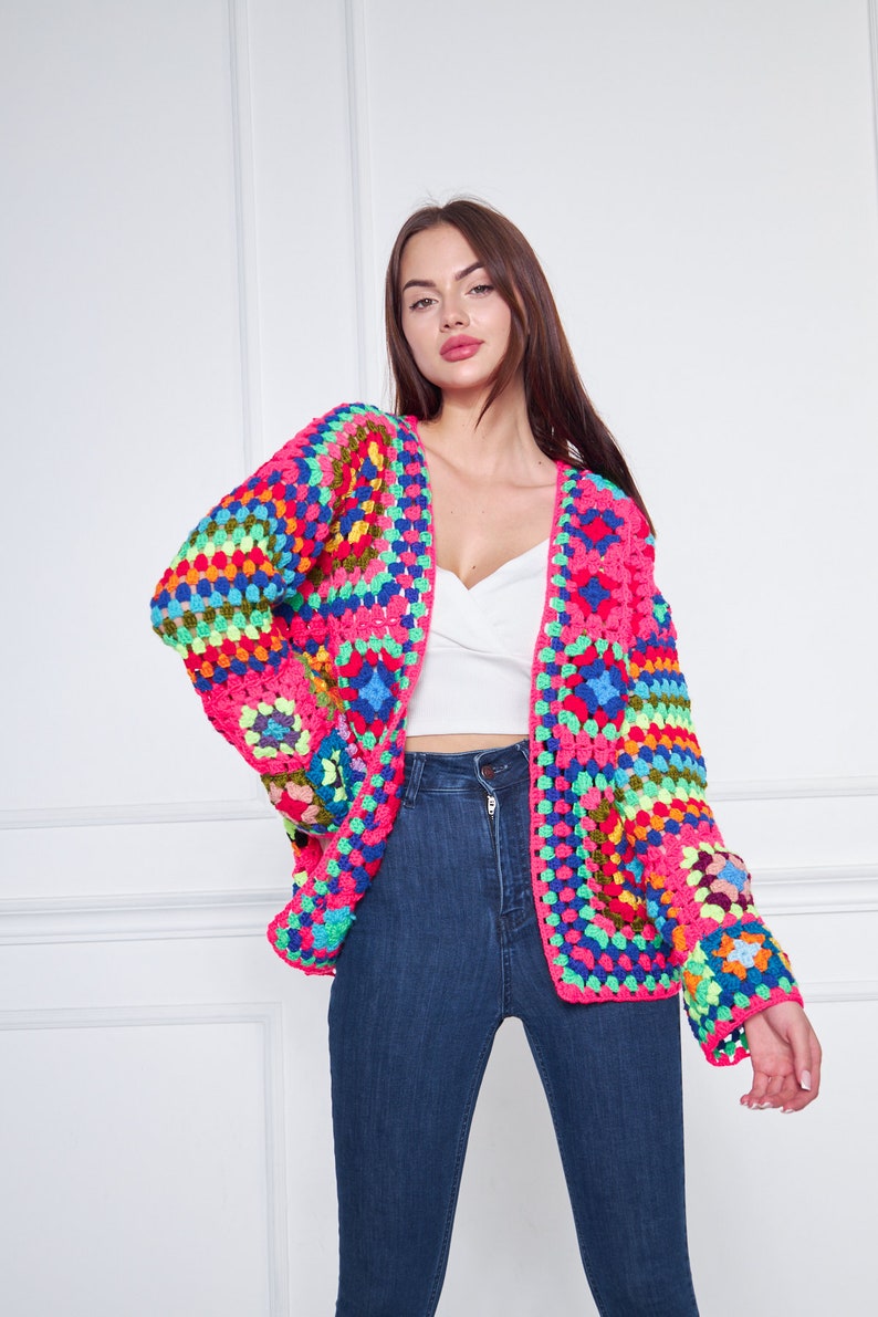 Pink Neon Crochet Hand Knit Crochet Sweater