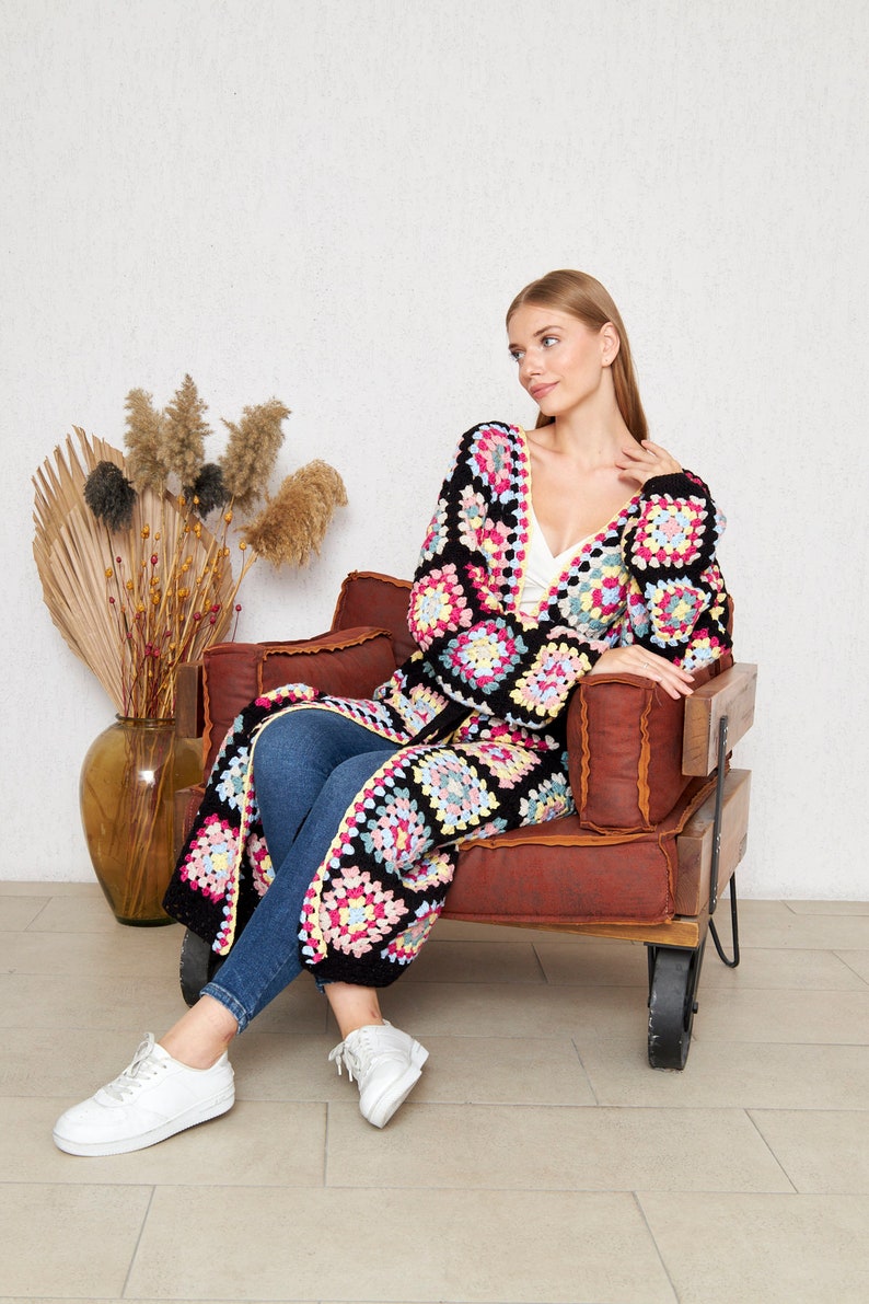 Long Crochet Hand Knit Cardigan Jacket Coat