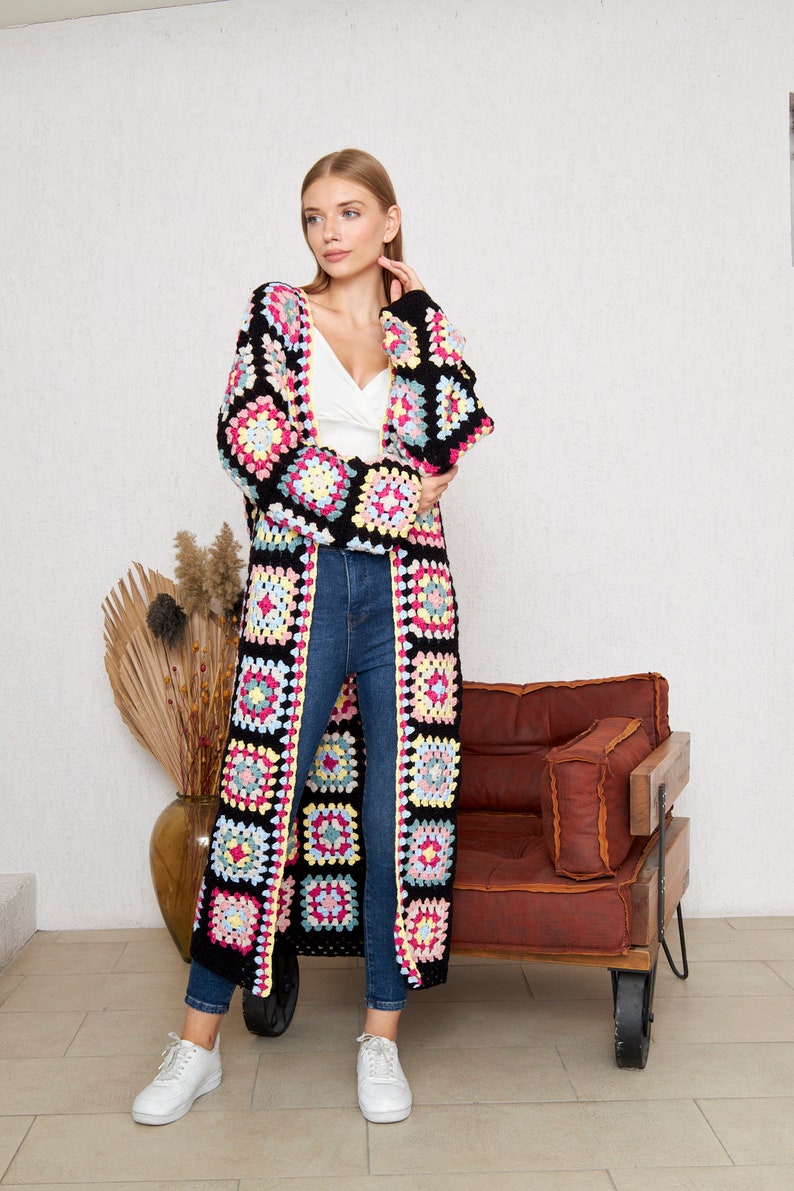 Long Crochet Hand Knit Cardigan Jacket Coat