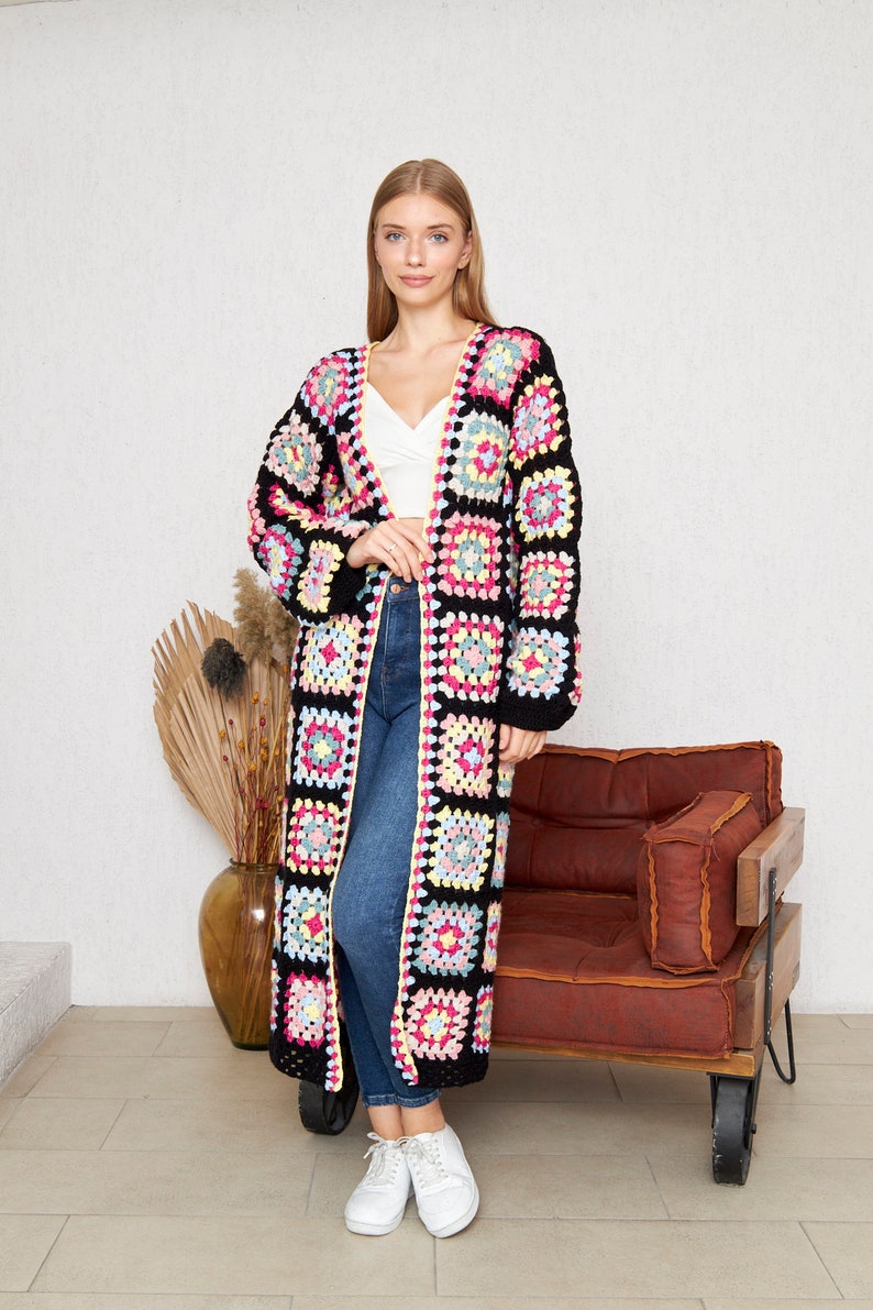 Long Crochet Hand Knit Cardigan Jacket Coat