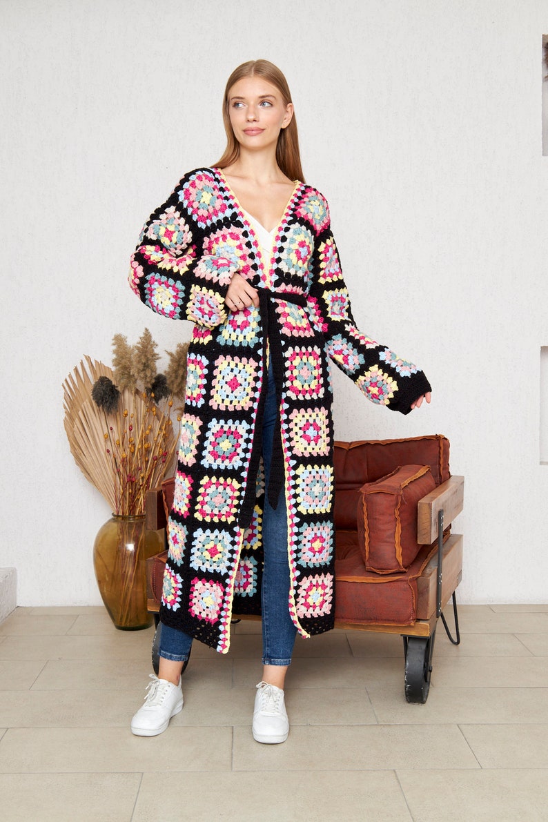 Long Crochet Hand Knit Cardigan Jacket Coat