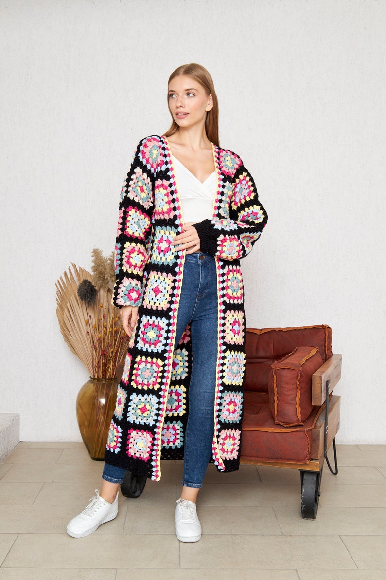 Long Crochet Hand Knit Cardigan Jacket Coat